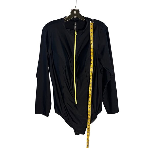 Long Sleeve Black One-Piece Swimsuit With Neon Yellow Zipper By Torrid Size 2 - Picture 5 of 9